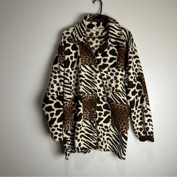 Styles To Go Vintage Tiger Leopard Cheetah Print Fleece Button Up Shirt Size 3X - Picture 1 of 8